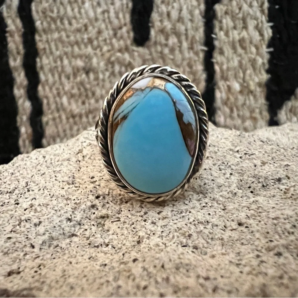 ❤️ Cotton Candy Kingman Turquoise 925 Navajo Southwestern Size 6.75 Ring 6.3 Gm